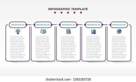 Thin line flat Infographic design template with marketing icons. Business concept with 5 steps, options. Vector illustration.