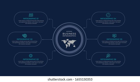 Thin line flat infographic design steps with 6 elements or  process