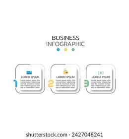 Plantilla de diseño de infografía plana de línea fina con 3 opciones de número, pasos o proceso. Se puede utilizar para diagrama, gráfico, presentación y gráfico. Ilustración vectorial.