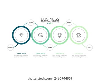 Thin line flat infographic design template. Business concept with icons and 4 options, steps, or processes. Can be used for graphs, presentations, workflow layout, banner, and web design.