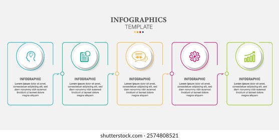 Thin line flat infographic design elements and number options. Timeline with 5 steps or process. Vector business template for presentations.