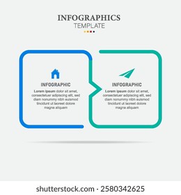 Thin line flat infographic design elements and options. Timeline with 2 steps or process. Vector business template for presentations.