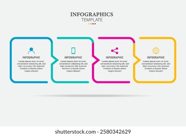 Thin line flat infographic design elements and options. Timeline with 4 steps or process. Vector business template for presentations.