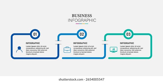Thin line flat infographic design elements and number options.Timeline with 3 steps or process. Vector business template for presentations.