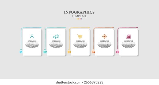 Elementos de diseño de infografía plana de línea delgada y opciones de números. Línea de tiempo con 5 pasos o proceso. Plantilla de negocios de Vector para presentaciones.