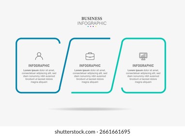 Elementos de design de infográfico plano de linha fina e opções de número.Linha do tempo com 3 etapas ou processo. Modelo de negócios de vetor para apresentações.