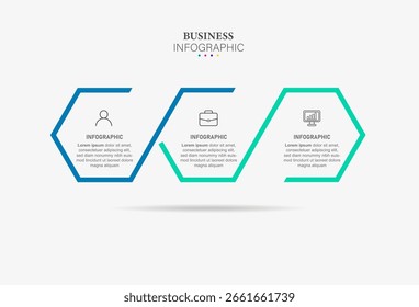 Elementos de diseño de infografía plana de línea delgada y opciones de números. Línea de tiempo con 3 pasos o proceso. Plantilla de negocios de Vector para presentaciones.