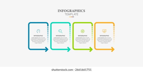 Thin line flat infographic design elements and number options.Timeline with 4 steps or process. Vector business template for presentations.