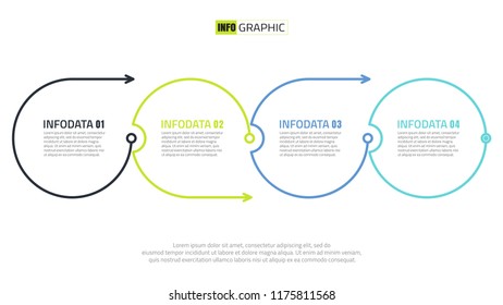 thin line flat infographic elements design with arrows. Timeline with 4 steps, options or process. vector illustration.