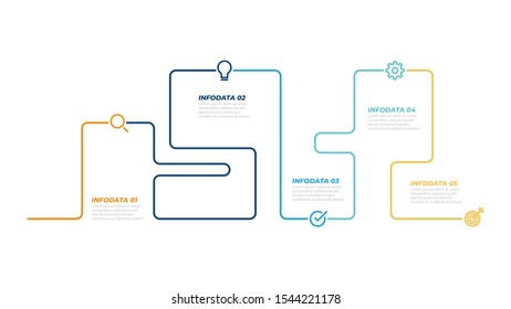 Thin line flat infographic and marketing icons with 5 steps, options. Vector business concept.