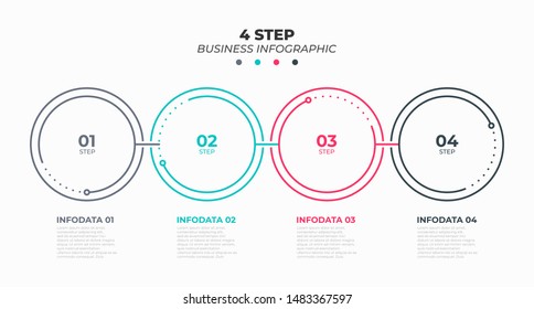 Thin line flat infographic process design element with circles. Business concept with 4 options, steps. Vector illustration. 