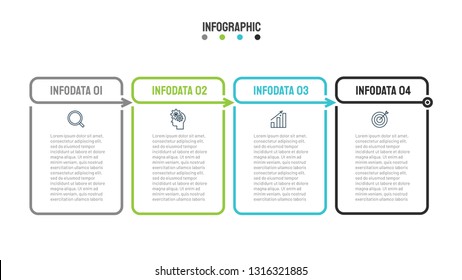 Thin line flat infographic table with 4 steps, options and marketing icons. Vector business template for presentation.