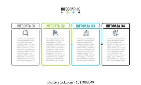 Thin line flat infographic table design with 4 steps, options and marketing icons. Vector business template for presentation.