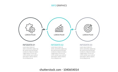 Thin line flat infographics design with circles.Timeline with 3 step or options.Vector business template for presentation.