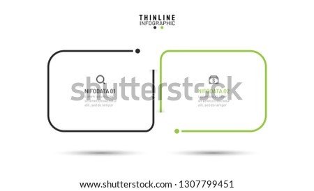 Thin line flat infographics design template. Business concept with 2 options, box, rectangle, marketing icon. Vector illustration template for presentation.