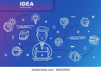 Thin line flat modern style illustration. Search ideas procrss. Design for web banners, website and mobile website