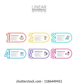 Thin line flat numbers infographic. Template for diagram, graph, presentation and chart. Business concept with 6 options, parts, steps or processes. Stroke icons