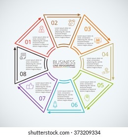 Thin line flat octagon for infographic. Template for diagram, graph, presentation and chart. Business concept with 8 options, parts, steps or processes. Data visualization.