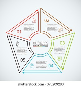 Thin line flat pentagon for infographic. Template for diagram, graph, presentation and chart. Business concept with 5 options, parts, steps or processes. Data visualization.
