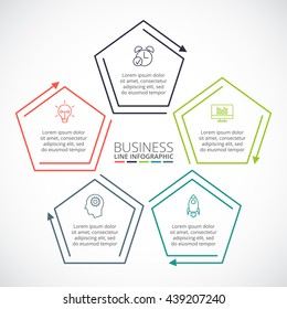 Thin line flat pentagon for infographic. Template for diagram, graph, presentation and chart. Business concept with 5 options, parts, steps or processes. Data visualization.