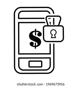 Thin line flat smart phone with a lock icon on a white background. Royalty-free.