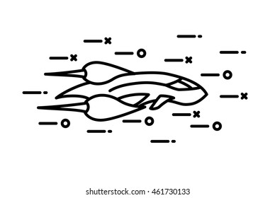 Thin line flat space ship