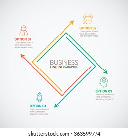 Thin line flat square for infographic. Template for cycle diagram, graph, presentation and round chart. Business concept with 4options, parts, steps or processes. Data visualization.