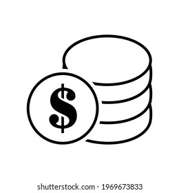 Thin line flat stacked coin icon on a white background. Royalty-free.