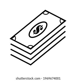 Thin line flat stacked money icon on a white background. Royalty-free.