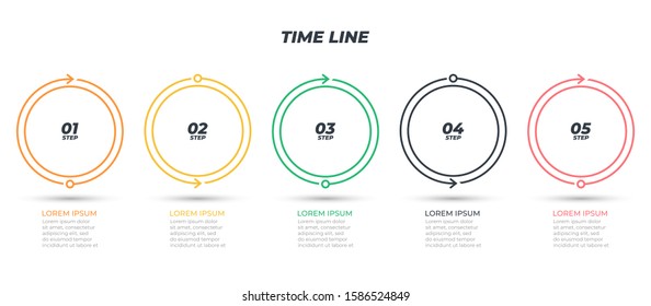 Thin line flat timeline infographic elements. Business concept with 5 number options, steps or processes. Vector illustration.