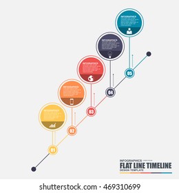 Thin line flat timeline infographic elements vector template. Can be used for workflow, business concept with 5 options, parts, steps or processes, number options, diagram, chart, data visualization.