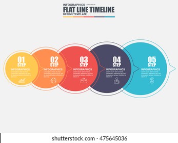 Thin line flat timeline infographic elements vector template. Can be used for workflow, business concept with 5 options, parts, steps or processes, number options, diagram, chart, data visualization.