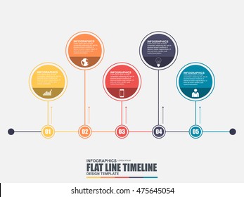 Thin line flat timeline infographic elements vector template. Can be used for workflow, business concept with 5 options, parts, steps or processes, number options, diagram, chart, data visualization.