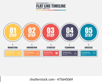 Thin line flat timeline infographic elements vector template. Can be used for workflow, business concept with 5 options, parts, steps or processes, number options, diagram, chart, data visualization.
