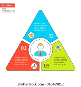 Thin line flat triangle for infographic. Template for cycle diagram, graph, presentation and round chart. Business concept with 3 options, parts, steps or processes. Data visualization.