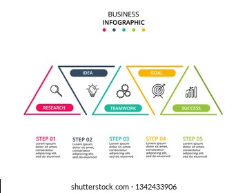 Thin line flat triangles for infographic. Template for business presentation with 5 options.