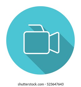 thin line, flat video production camera icon on white background