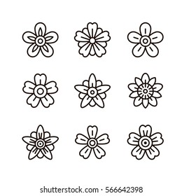Thin line flower icon collection. Cute little flowers. Simple set of floral signs. Vector illustration.