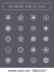 Thin line flower icons set.