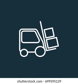 thin line forklift icon on dark background