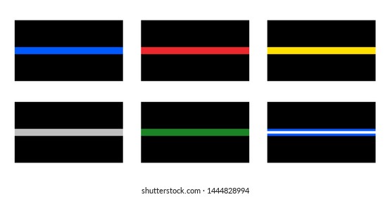 Thin line foundation flags: blue red yellow gray green and white signs
