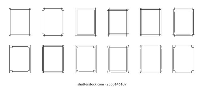 Thin line frames. Set of simple line frames. Greeting or wedding frames. Vintage frame borders.