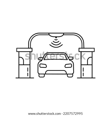 Thin line freeway with toll checkpoint gate. concept of transport illustration for express road station. linear simple trend modern check point logotype graphic design isolated on white background