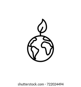 thin line friendly planet and leaf icon on white background