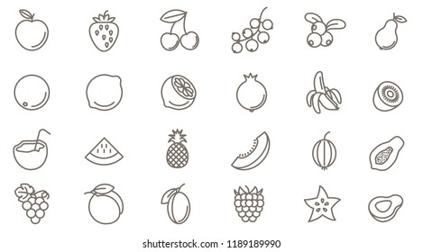 Thin line fruits vector icon set