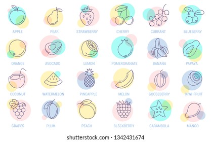 Thin line fruits vector icon set