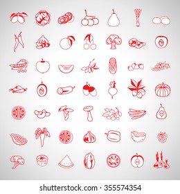 Thin Line Fruits And Vegetables Icons Set - Isolated On Background - Vector Illustration, Graphic Design.For Web, Websites, Print, Presentation Templates, Mobile Applications And Promotional Materials
