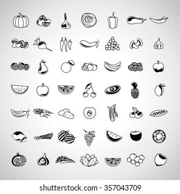 Thin Line Fruits And Vegetables Icons Set - Isolated On Background - Vector Illustration,Graphic Design. For Web, Websites, Print, Presentation Templates, Mobile Applications And Promotional Materials