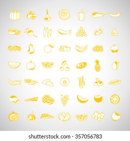 Thin Line Fruits And Vegetables Icons Set - Isolated On Background - Vector Illustration,Graphic Design. For Web, Websites, Print, Presentation Templates, Mobile Applications And Promotional Materials