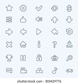 Thin line game icons buttons interface, ui